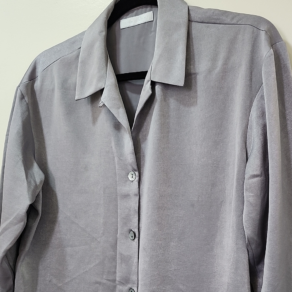 Chic Women's Gray Long Sleeve Blouse - Picture 6 of 11